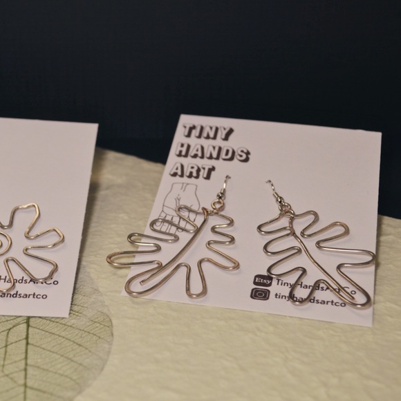 Handmade Hammered Leaf Earrings - Picture 2 of 4